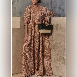 CHRISTY LYNN Rose Zebra Julie Linen Maxi Dress 6